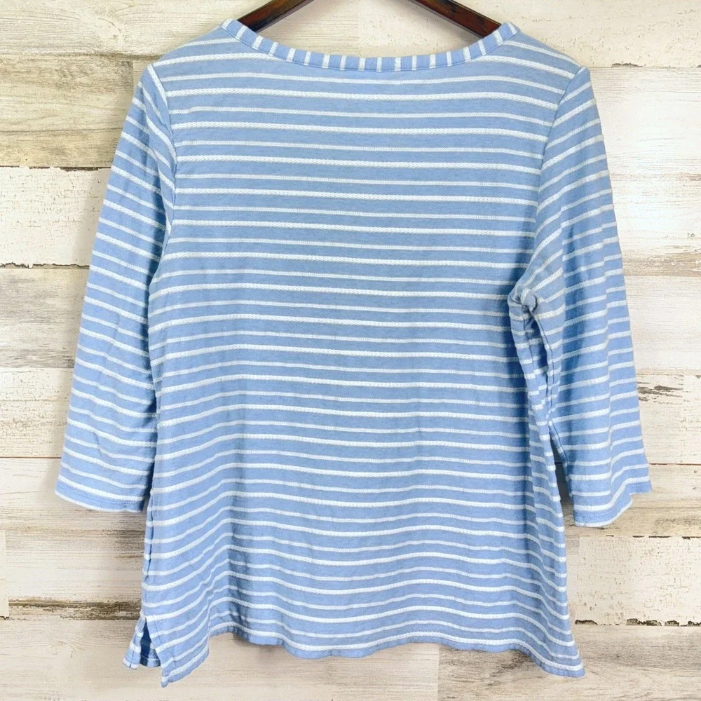 Croft & Barrow Women's XL Blue Striped Embroidered 3/4 Slv‎ Button Cuff Knit Top - Picture 2 of 12